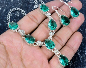 Set di gioielli con collana e orecchini in apatite verde, gioielli in argento sterling 925, collana in apatite verde, orecchini in apatite verde, regalo per donna
