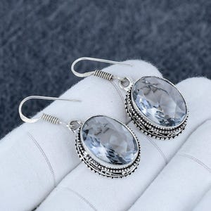 White Topaz Earring 925 | Sterling Silver Earring Beautiful White Topaz Gemstone Cabochon Stone Earring Birthday Earring Gift For Mother