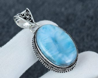 Genuine Larimar Gemstone Pendant Handmade Jewelry Pendant 925 Sterling Silver Pendant Boho Silver Pendant Larimar Necklace Gifts For Love