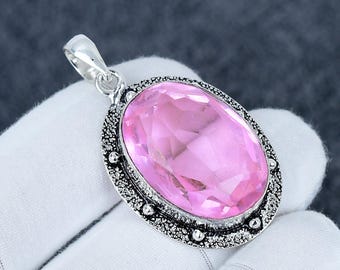 Pink Kunzite Gemstone Pendant, Sterling Silver Boho Jewelry