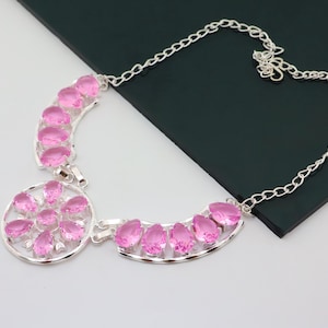 Pink Kunzite Gemstone Necklace | 925 Sterling Silver Necklace Vintage Jewelry Silver Jewelry Handmade Unique for Gift her| Gift For Mother