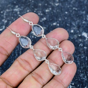 White Topaz Earring, 925 Sterling Silver Earring Beautiful White Topaz Gemstone Cabochon Stone Earring Birthday Earring Gift For Mother