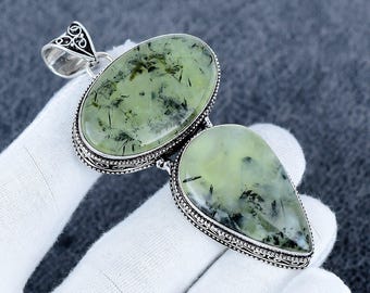 Prehnite Pendant | Natural Green Prehnite Gemstone | Sterling Silver Pendant | Healing Crystal Jewelry Handmade Gift For Her New Year Gifts.