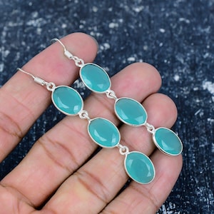 Green Onyx Earring, 925 Sterling Silver Earring Beautiful Gemstone Green Onyx Cabochon Earring Birthday Earring Gift For Her For Women
