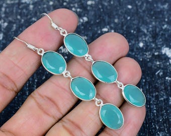 Groene onyx oorbel, 925 sterlingzilveren oorbel mooie edelsteen groene onyx cabochon oorbel verjaardagsoorbel cadeau voor haar voor vrouwen