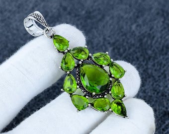 Green Peridot Gemstone Pendant, Solid 925 Sterling Silver Pendant, Handmade Pendant, Boho Jewelry, Pendant For Love Gift, Gift For Birthday