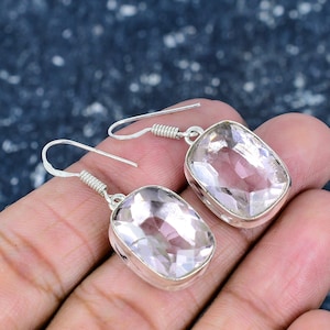 White Topaz Earring, 925 Sterling Silver Earring Beautiful White Topaz Gemstone Cabochon Stone Earring Birthday Earring Gift For Mother