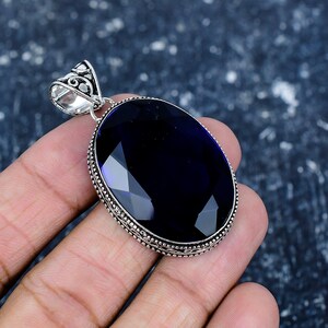Blue Sapphire Pendant, 925 Sterling Silver Pendant, Handmade Jewelry Pendant, Unique Pendant, Sapphire Gemstone, Pendants For Christmas Gift