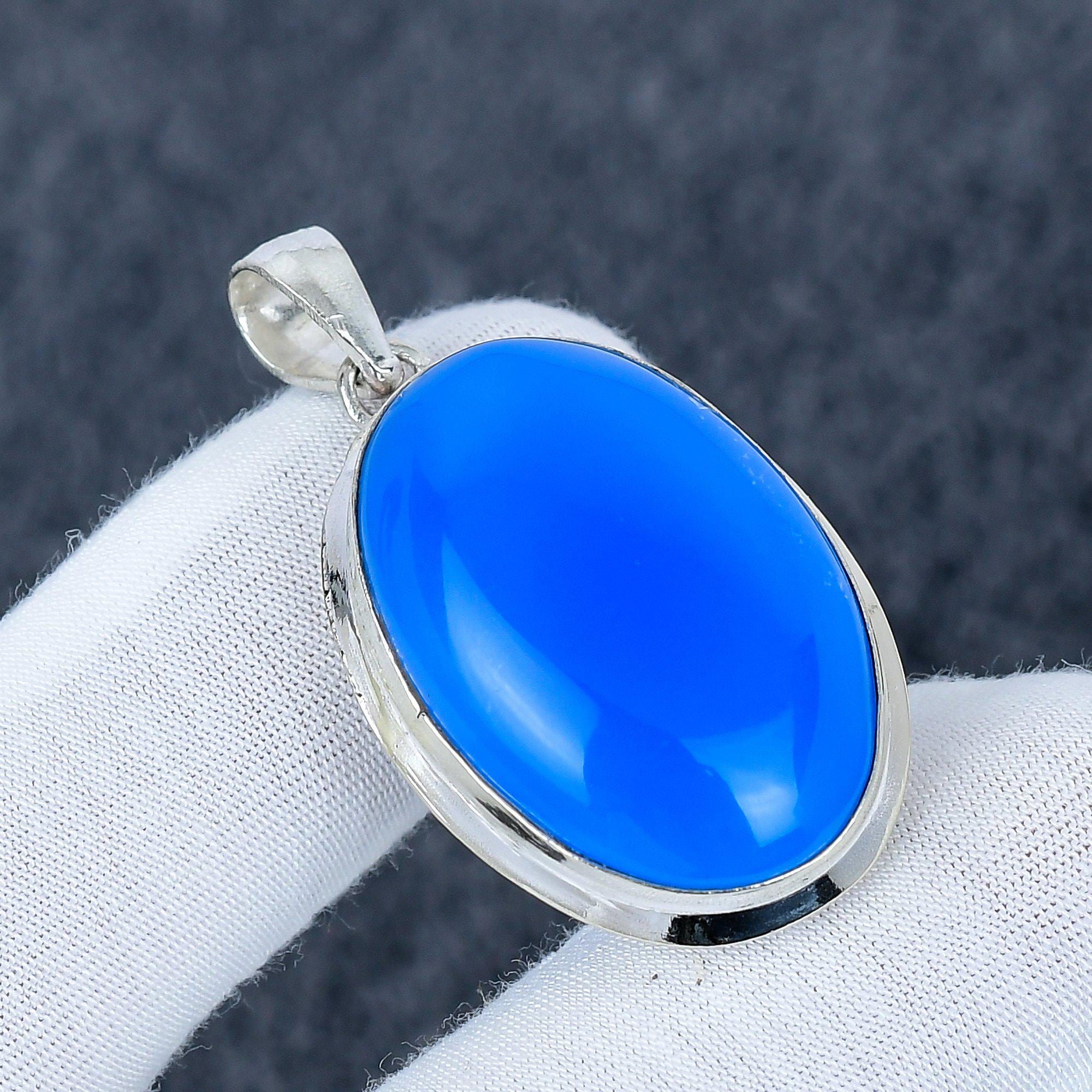 Blue Onyx Pendant, 925 Sterling Silver, Handmade Gemstone Jewelry