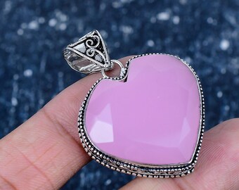 Rose Quartz Pendant, 925 Sterling Silver Jewelry Pendant, Handmade Pendant, Heart Gemstone Pendant, Thanksgiving Gifts, Christmas Gifts