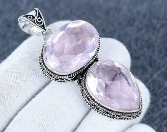 Colgante de kunzita rosa en plata de ley 925 - Joyería bohemia hecha a mano