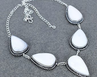 White Coral 925 Sterling Silver Necklace, Adjustable Gemstone Chain
