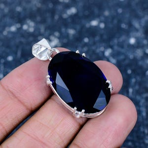 Blue Sapphire Pendant 925 Sterling Silver Pendant Blue Sapphire Gemstone Pendant Handmade Jewelry Blue Sapphire Jewelry Gift For Her Mother