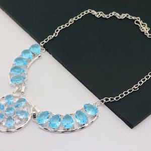 Blue Topaz Gemstone Necklace | 925 Sterling Silver Necklace Vintage Jewelry Silver Jewelry Handmade Unique for Gift her| Gift For Mother   \