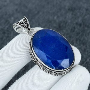 Blauwe saffier edelsteen hanger 925 sterlingzilveren sieraden, saffier edelsteen, statement sieraden, dagelijks gebruik sieraden voor dames Cadeau
