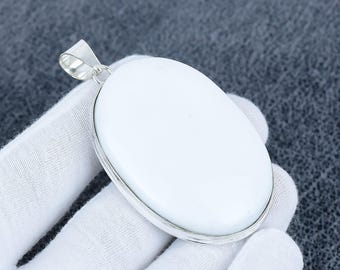 Giant White Coral Big Pendant Necklace Big Gemstone Handmade 925 Sterling Silver Jewelry Gift Pendant, White Coral Gemstone Chain Necklace