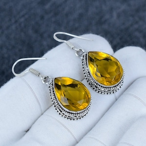 Citrine Earring, 925 Sterling Silver Earring Beautiful Gemstone Cabochon Stone Earring Birthday Citrine Earring Gift For Her For Women