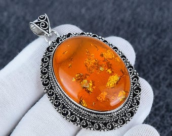 Baltischer Bernstein Sterling Silber Anhänger, Handgemachter Boho Schmuck