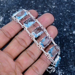 Swiss Blue Topaz Gemstone Handmade 925 Sterling Silver Bracelet Adjustable Chain Bracelet, December&#39;s Topaz Birthstone Gifts For Girlfriend