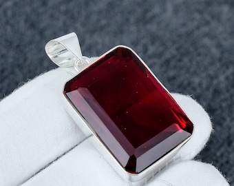 Handmade Red Garnet Sterling Silver Pendant: Boho Statement Jewelry