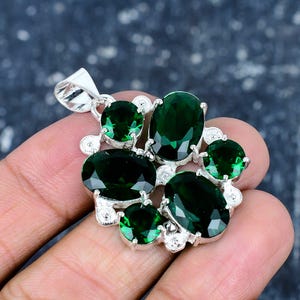Chrome Diopside Gemstone Pendant | 925 Sterling Silver Necklace | Vintage Jewelry | Silver Jewelry Unique Pendant Gift for Her| Gift For Mom