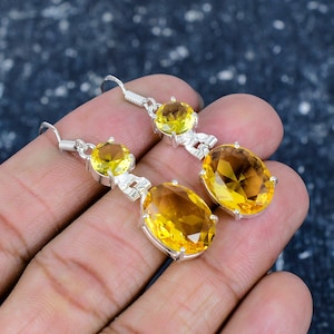 Citrine Earrings, Handmade Earring, 925 Sterling Silver Earring, Citrine Jewelry Earring, Gift for Her, Dangle-Drop Earrings For Women Gifts
