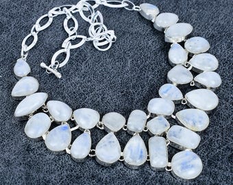 Rainbow Moonstone Necklace, Moonstone Silver Plated Necklace, Designer Necklace, June Birthstone, Handmade Jewelry, Anniversary Gift For Her