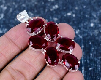Red Garnet Sterling Silver Pendant, Handmade Star Jewelry