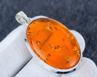 Baltischer Bernstein Sterlingsilber Anhänger, Ovaler Edelstein, Boho Heilschmuck