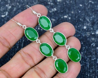 Groene onyx oorbel, 925 sterlingzilveren oorbel mooie edelsteen groene onyx cabochon oorbel verjaardagsoorbel cadeau voor haar voor vrouwen