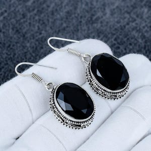 Black Onyx Dangle Earrings, 925 Sterling Silver Oval Gemstone Jewelry Black Stone Earring Boho Vintage Statement Earrings for Women&quot;