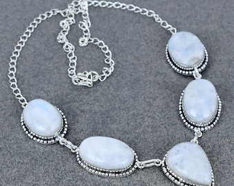 Handmade Moonstone 925 Sterling Silver Necklace, Natural Gemstone Jewelry