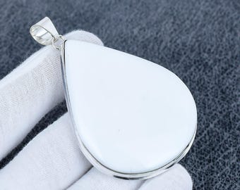 Giant White Coral Big Pendant Necklace Big Gemstone Handmade 925 Sterling Silver Jewelry Gift Pendant, White Coral Gemstone Chain Necklace