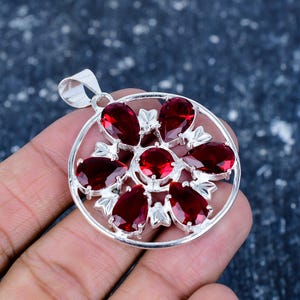 Unique Red Garnet Pendant, 925 Sterling Silver Pendant, Handmade Pendant, Statement Pendant, Party Wear Jewelry, Pendant For Women Gifts