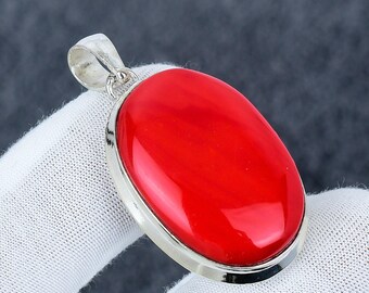 Colgante de coral rojo, plata de ley 925, joyería bohemia hecha a mano