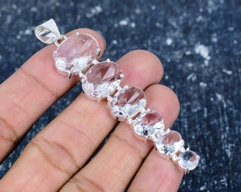 Weißer Topas-Edelsteinanhänger, 925 Sterlingsilber-handgefertigter Anhänger, langer Designanhänger, Boho-Anhänger, Geschenk für sie, Geburtstagsgeschenke