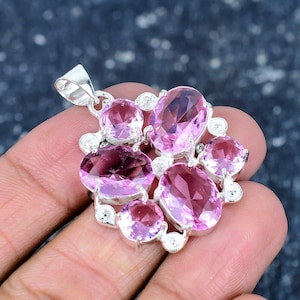 Pink Kunzite Gemstone Pendant | 925 Sterling Silver Necklace | Vintage Jewelry | Silver Jewelry Unique Pendant Gift for Her| Gift For Mother