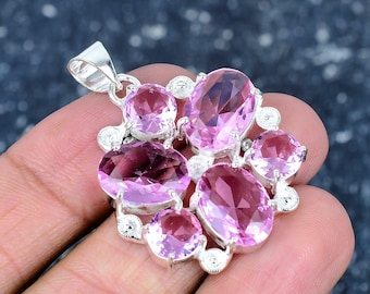 Pink Kunzite Gemstone Pendant | 925 Sterling Silver Necklace | Vintage Jewelry | Silver Jewelry Unique Pendant Gift for Her| Gift For Mother