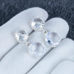 White Topaz Drop Earrings – Sterling Silver Clear Gemstone Earrings Beautiful White Topaz Gemstone Cabochon Stone Earring Gift For Mother