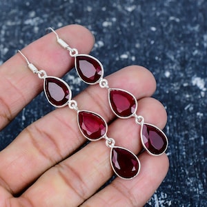 Red Ruby Earring, 925 Sterling Silver Earring Beautiful Red Ruby Gemstone Cabochon Stone Earring Birthday Earring Gift For Her For Womens