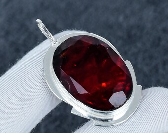 Oval Ammolite Pendant - 925 Sterling Silver, Handmade Crystal Necklace