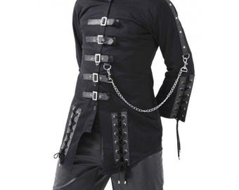 Fit Nexus Men's Gothic Black Dead Threads  Corseting Chain EMO Cyberpunk Jacket