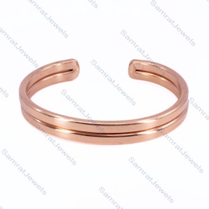 Handmade Solid Copper Cuff Bracelet: Double Line Bangle, Arthritis Relief