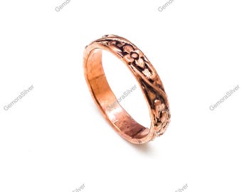 Floral Copper Band Ring | Antiqued Rustic Handmade Solid Copper Jewelry