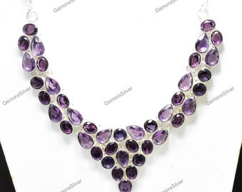 Collier En Argent Sterling 925 Avec Améthyste - Fait Main, Longueur 18 Pouces, Réglable, Neuf Sans Emballage