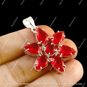 Handmade Lab-Created Ruby Pendant: 925 Sterling Silver Gemstone