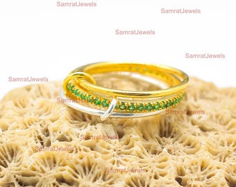 Emerald Linked Ring: 22K Gold & Sterling Silver Stackable Ring