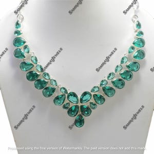 Sterling Silver Green Tourmaline Teardrop Necklace: Handmade Gemstone Choker