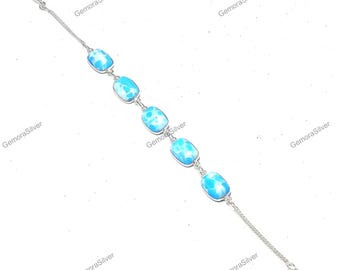 Blue Larimar Gemstone Bracelet, 925 Sterling Silver Jewelry , Adjustable Chain Bracelet,