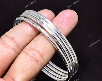 Handmade Sterling Silver Stackable Bangle Set | Boho Minimalist Bracelets